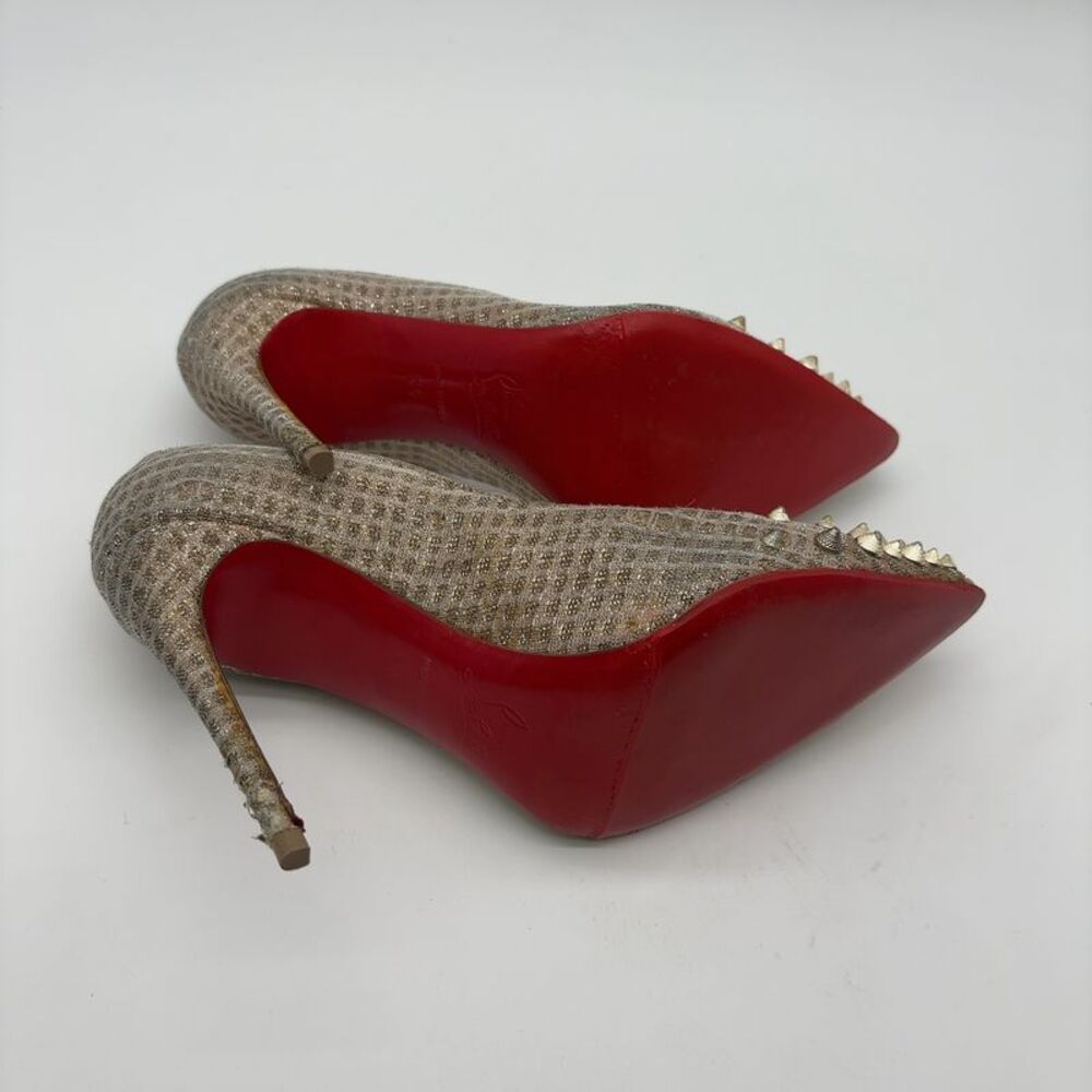 Christian Louboutin Follies Spikes Nell Lurex Fabric Heels - Picture 7 of 7